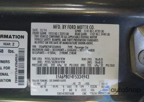 2015 Ford Mustang Gt Premium z USA, uszkodzony, nr VIN 1FA6P8CF4F5334943